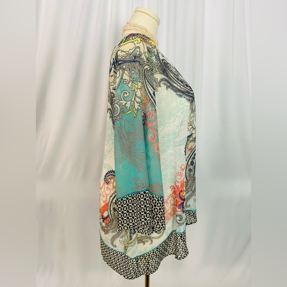 Soft Surroundings Colorful Paisley Open Front Cardigan (755) - Picture 3 of 13